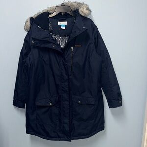 Columbia Navy Parka with Faux Fur Trim